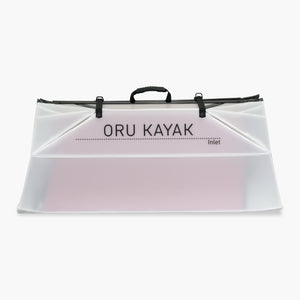 Folded white Oru Kayak Inlet model in white in box form.